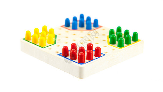 非常小的棋盘板 孤立在白色上跳棋游戏黄色弹珠爱好正方形红色绿色塑料木板图片
