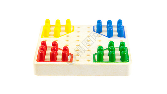 非常小的棋盘板 孤立在白色上木板跳棋玩具虚拟现实绿色黄色爱好木头塑料弹珠图片