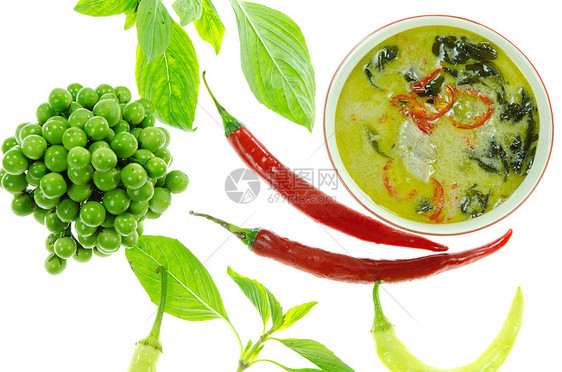 绿色咖喱菜肴红色美食白色食物茄子蔬菜辣椒图片