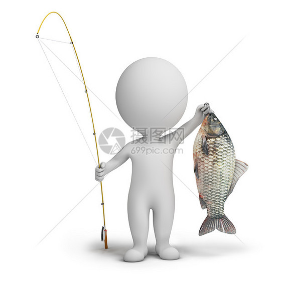 3d 小人渔夫男人运气成就白色钓鱼灰色爱好卷轴香椿纺纱图片