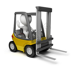 3d 小人叉车黄色商品灰色送货商业玩具男人插图程式化工业图片