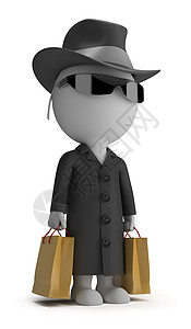 3D小人 神秘白色帽子秘密店铺太阳镜客户外套代理人眼镜黑色图片