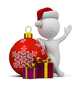 3个小人 圣诞老人带礼物和圣诞舞会白色红色展示男人灰色插图帽子图片
