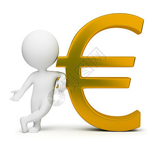 3d小人口  欧元标志储蓄硬币白色货币课程金子男人商业金融投资图片