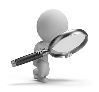 3d 小人搜索灰色光学镜片玻璃白色工具插图商业调查科学图片
