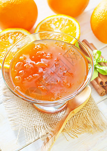 橙果酱甜点季节食物厨房营养香橼橙子勺子木头烹饪图片