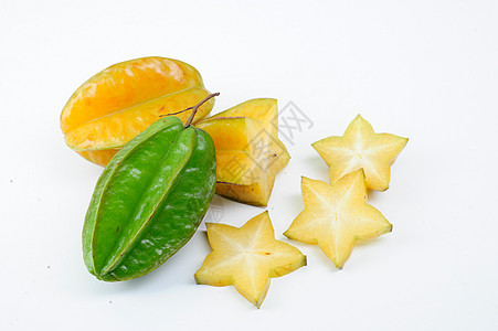 白底切片分离的卡兰波拉水果热带醋栗饮食市场果汁种子营养星星养分情调图片