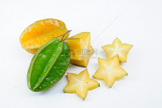 白底切片分离的卡兰波拉水果热带醋栗饮食市场果汁种子营养星星养分情调图片