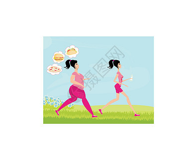 年轻女子慢跑 胖女孩梦想不健康饮食 瘦弱图片