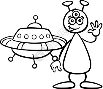 有 ufo 外星色彩书卡通片黑与白飞船快乐科幻飞碟飞行火星染色黑色图片