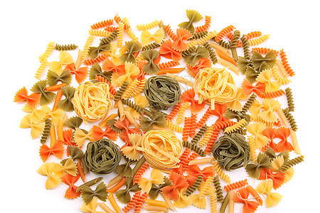 三种颜色的不同面条三色绿色派对饺子食物营养品橙子黄色螺旋图片