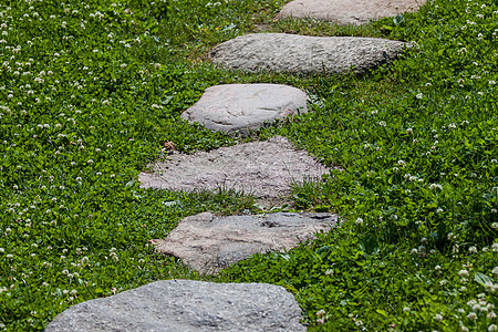 花岗岩石路乡村绿色花园地面鹅卵石小路岩石石头途径路面图片