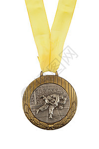 孤立的旧奖章运动优胜者丝带桂冠金子空白武术金牌得主白色图片
