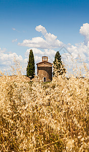 图斯卡纳国家植物农业场地乡村合唱草地村庄天空教会爬坡图片
