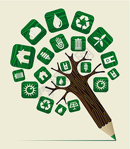 绿色世界概念铅笔树图片
