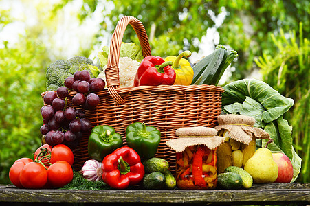 花园菜篮中维杰篮子中的新鲜有机蔬菜植物饮食柳条菜花黄瓜茄子收成衬套杂货店生态图片