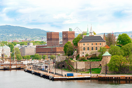 奥斯陆Akershus堡垒码头建筑地标首都峡湾建筑学城堡纪念碑港口城市图片