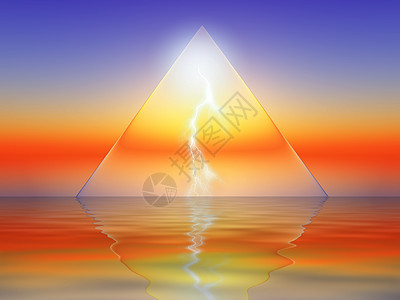 电力闪电橙子力量三角形活力海洋蓝色玻璃背景图片