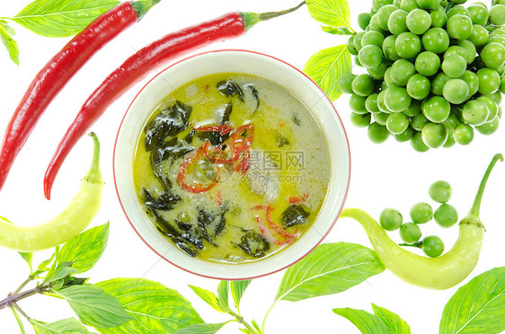 亚洲风格食品食物绿色蔬菜茄子菜肴白色美食红色辣椒图片