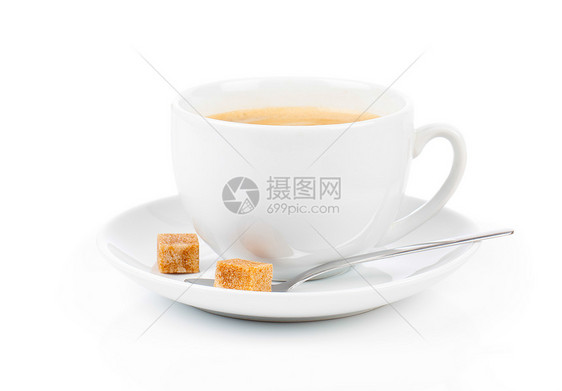 咖啡杯加糖块糖 用白色隔绝图片