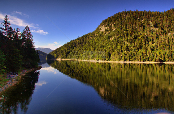 全景湖池塘风景反射木头旅游顶峰地平线太阳环境旅行图片