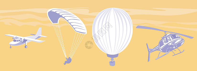 飞机降落伞热气气球直升机旅行驾驶室过境空气航空公司菜刀引擎运输木刻客机图片
