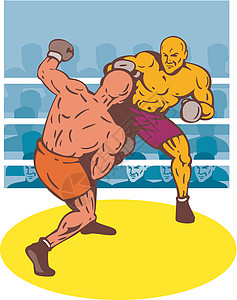 连接击出拳的框框运动竞争者插图男人拳击肌肉挑战者男性手套冲孔图片