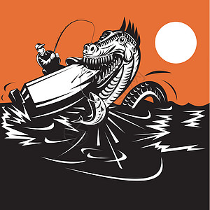 渔业捕鱼和海蛇插图攻击卷轴怪物鳟鱼图片