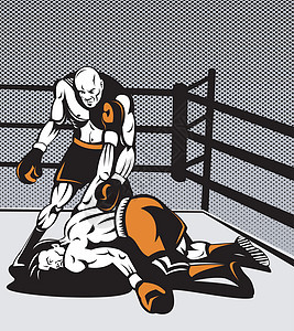 连接击出拳的框框挑战者冠军艺术品肌肉手套竞争者男人拳击戒指插图图片