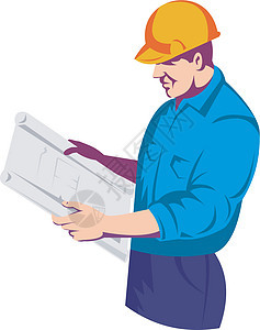 建筑工工工工程师 有建筑计划插图工人男性安全帽男人零售商民间工业蓝图图片
