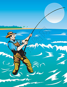 渔民冲浪铸造支撑男人月亮插图铸件卷轴钓鱼男性图片