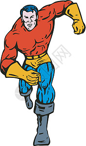 卡通超级英雄跑拳击力量跑步卡通片冲孔英雄肌肉男性男人艺术品插图图片