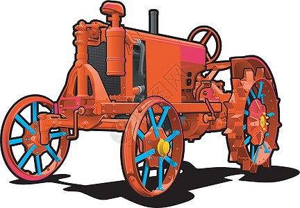 拖拉机绘画轮子卡车卡通片引擎车轮古董白色货车插图图片