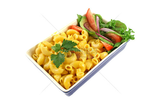 马卡罗尼奶酪和沙拉蔬菜美味青菜香菜用餐洋葱饮食烹饪味道午餐图片