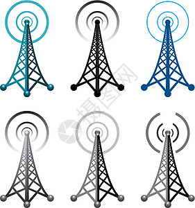 无线电信号塔符号白色收音机车站插图网络技术细胞互联网商业蓝色图片