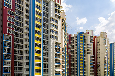 丰富多彩的住宅区公寓不动产邻里蓝色抵押公园天空城市多层建筑学图片