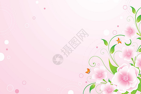 花卉背景乐趣粉色蝴蝶艺术插图叶子滚动圆圈漩涡背景图片