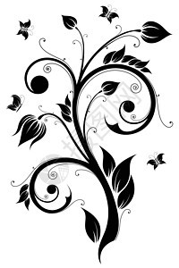 花粉设计元素 矢量插图模版漩涡黑色蝴蝶艺术叶子滚动植物背景图片