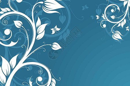 一 鲜花和蝴蝶背景摘要艺术黑色漩涡叶子滚动植物模版插图蓝色图片