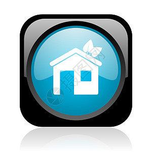 home black 和 Blue 平方网络闪光图标环境房子横幅公寓活力生态旅馆互联网叶子蓝色图片