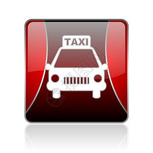 红方网格闪光的红色计程车图标按钮标识驾驶乘客白色交通城市正方形公共汽车黑色背景图片