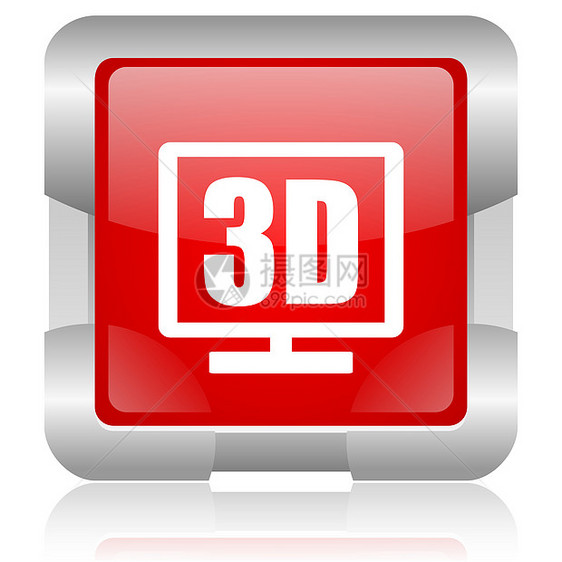 3d 显示红色方形网络光亮图标图片