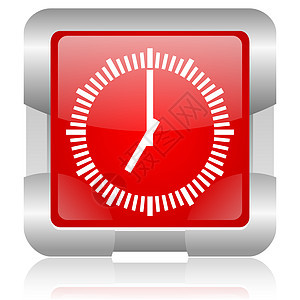 红色正方钟红方网络闪光图标历史手表闹钟正方形计时器按钮金属倒数网站互联网图片