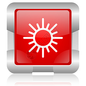 太阳红方红色 Web 光亮的图标晴天晴雨表金属正方形钥匙温度预报气象网站按钮图片