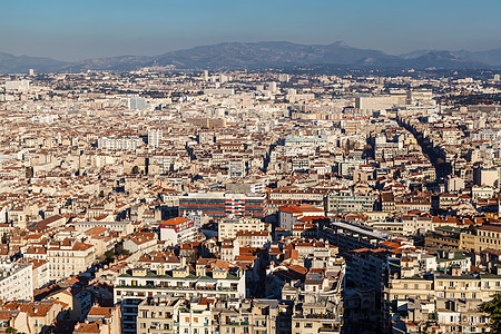 马赛市和山丘的空中观察背景 法郎街道住宅建筑学市中心建筑物家园公寓文化国家风景图片