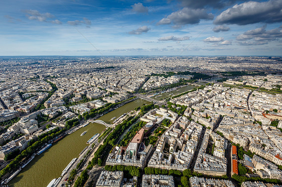 来自法国巴黎埃菲尔铁塔的塞纳河空中观察建筑学地标纪念碑天线文化房子城市历史场景景观图片