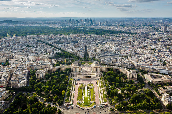 Trocadero和从Eiffel铁塔进行防御的空中观察 P街道建筑蓝色旅行纪念碑城市文化房子天空树木图片