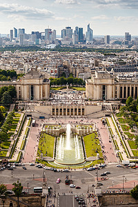 Trocadero和从Eiffel铁塔进行防御的空中观察 P花园树木旅行城市摩天大楼公园文化蓝色首都正方形图片