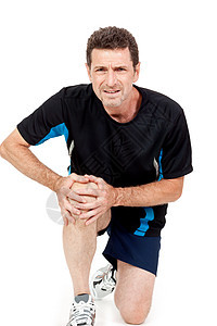身穿运动服的成年有吸引力男子膝膝痛伤药品成人卫生肌腱疾病伤害运动疼痛髌骨事故图片
