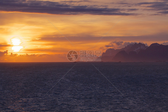 午夜日光海岸线海洋风景海岸太阳日落支撑全景图片